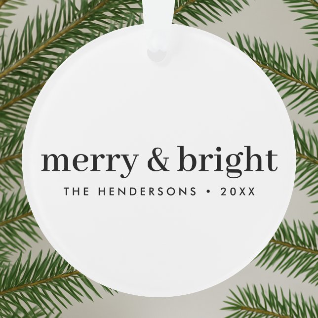 Minimal Christmas | Merry and Bright Simple White Ornament (Creator Uploaded)