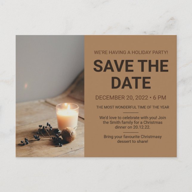 Minimal Christmas Party Save The Date Postcard (Front)
