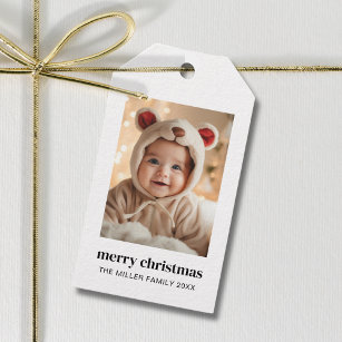 Minimal Christmas Photo Modern Custom Holiday Gift Tags