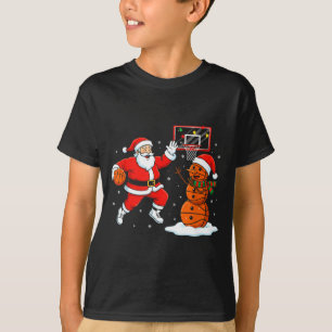 Minimal Christmas Santa Playing Basketball Snowman T-Shirt