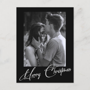Minimal Christmas Simple Black and White Photo Postcard