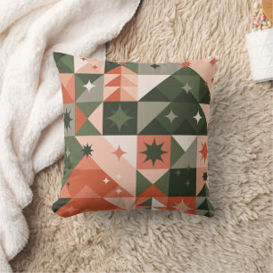 Minimal Christmas Tree and Stars geometry Throw Pillow
