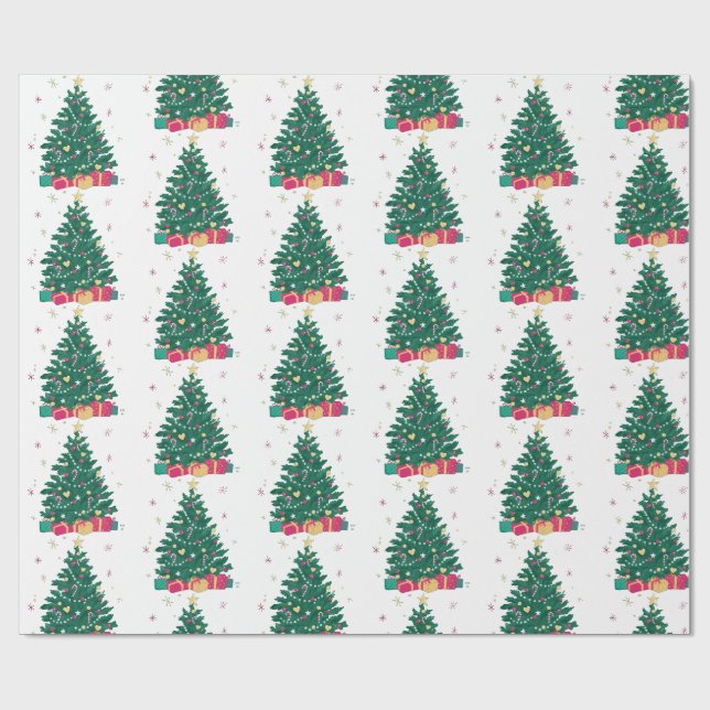 Minimal Christmas Tree Pattern Holiday Gift Wrapping Paper (Flat)