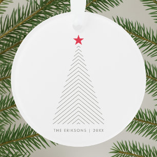 Minimal Christmas Tree Red Star Clean Simple Ornament