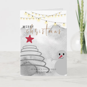 Minimal Christmas Tree   Red Star Snowman  Holiday Card