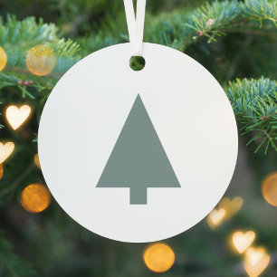 Minimal Christmas Tree Sage Green Clean Simple Metal Ornament