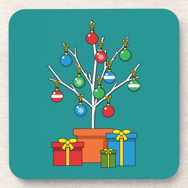 Minimal Christmas Tree with Presents Coaster (Front)