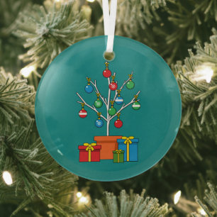Minimal Christmas Tree with Presents Glass Ornament