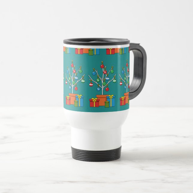 Minimal Christmas Tree with Presents Travel Mug (Front Right)
