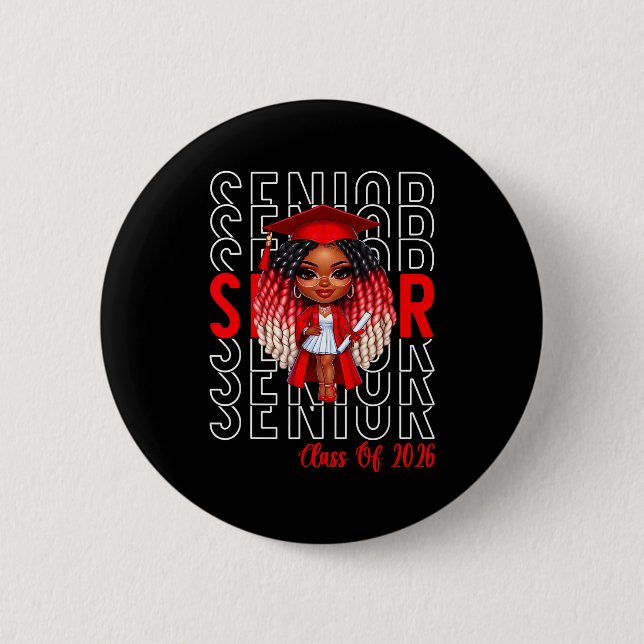 Minimal Class 2026 Senior Black Women 2 Inch Round Button (Front)