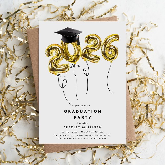 Minimal Class of '2026' Gold Balloons Graduation Invitation (Creator Uploaded)