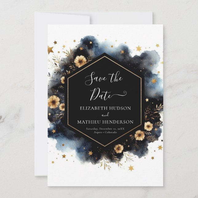 Minimal Classic Celestial Wedding Save The Date (Front)