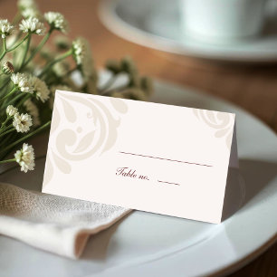Minimal Classic Damask Ivory Red Photopop Wedding Place Card