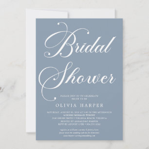 Minimal Classic Dusty Blue Script Bridal Shower  Invitation