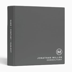 Minimal Classic Gray and White Monogram Binder