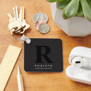 Minimal Classic Modern Black Monogram Keychain