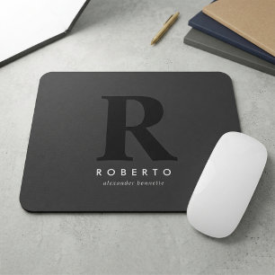 Minimal Classic Modern Black Monogram Mouse Pad