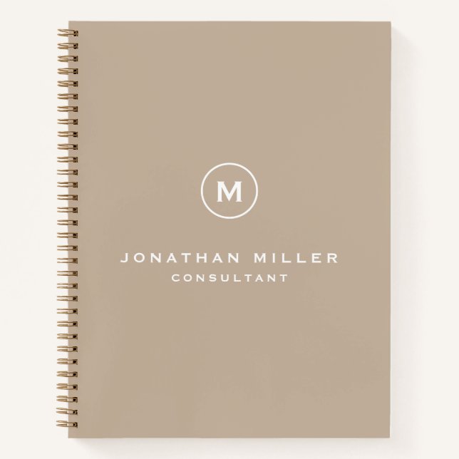 Minimal Classic Monogram Name Professional Beige Notebook (Front)