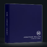 Minimal Classic Monogram Navy Binder<br><div class="desc">Professional monogrammed binder features a modern minimalist design in navy blue and white. Custom name presented in the lower right-hand corner in stylish simple font with a complimentary minimal monogram medallion. A modern binder for home or office, a professional monogrammed binder for your workspace. Ideal for consultants, attorneys, real estate...</div>