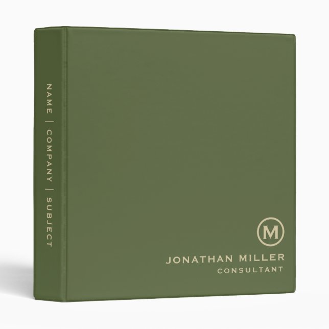 Minimal Classic Monogram Olive Green Binder (Front/Spine)