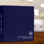 Minimal Classic Navy Blue Monogram Binder<br><div class="desc">Keep your documents organized and stylish with this minimalist navy blue 3 ring binder featuring a classic white monogram design. The front cover showcases a simple monogram on a navy blue background, while the back cover features a solid navy blue colour. The spine is also navy blue with a white...</div>