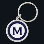 Minimal Classic Navy Monogram Initial Letter Keychain<br><div class="desc">Modern monogrammed keychain with monogram initial in navy blue and white.</div>