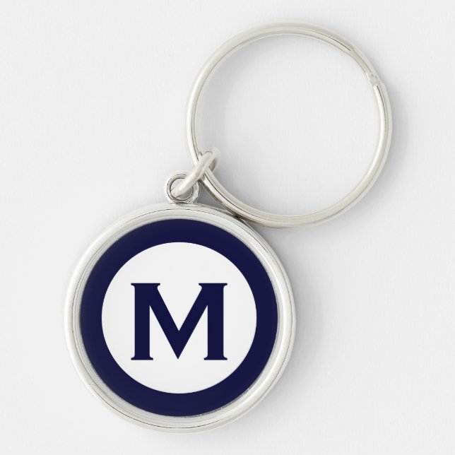 Minimal Classic Navy Monogram Initial Letter Keychain (Front)