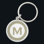 Minimal Classic Sage Monogram Initial Letter Keychain<br><div class="desc">Modern monogrammed keychain with monogram initial in sage green and white.</div>