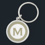 Minimal Classic Sage Monogram Initial Letter Keychain<br><div class="desc">Modern monogrammed keychain with monogram initial in sage green and white.</div>