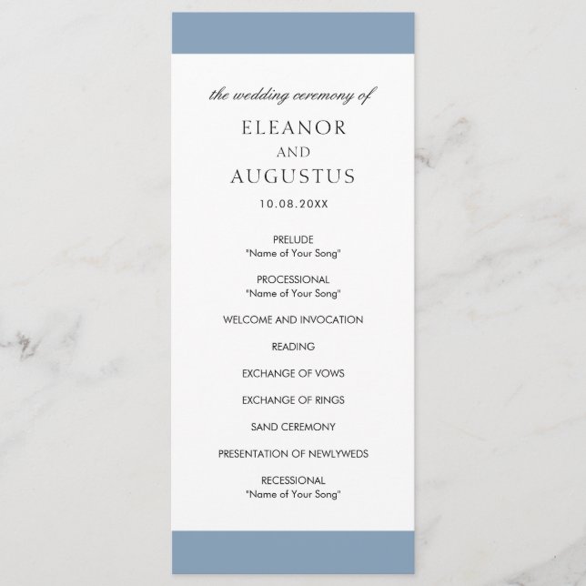 Minimal Classic Simple Elegant Dusty Blue Wedding Program (Front)
