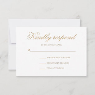 Minimal Classic Stylish Gold Script Wedding RSVP Card