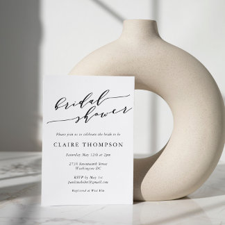 Minimal Classic White Black Script Bridal Shower Invitation