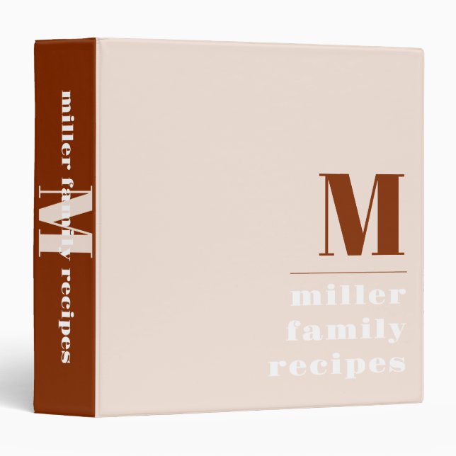 Minimal Clay Orange Monogram Name Recipe Cookbook Binder (Front/Spine)