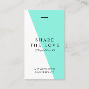 Minimal Clean Bright Teal Typo Referral Vertical Business Card