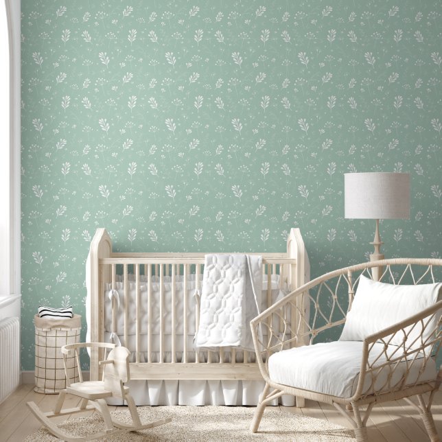 Minimal Clean Green Flowers Leaves Floral Pattern  Wallpaper (Kids)