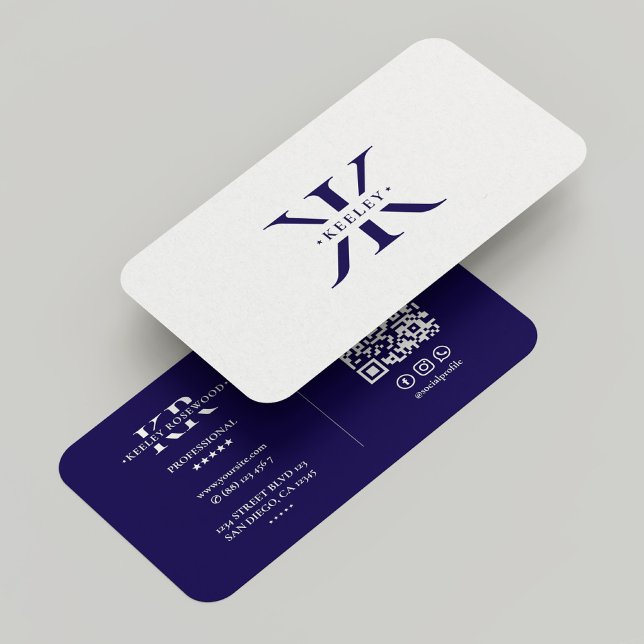 Minimal Clean Professional Monogram K Dark Blue Business Card (Creator Uploaded)
