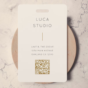Minimal Clean Simple Modern QR Code Gold and Cream Badge