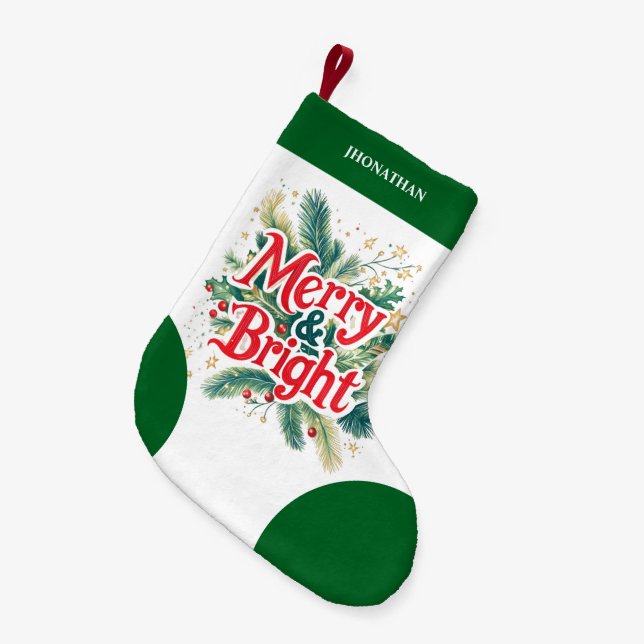 Minimal Clean Simple Xmas Red White  Small Christmas Stocking (Front (Hanging))