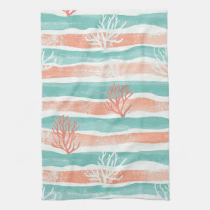 Minimal Coastal Coral Pattern Kitchen Towel