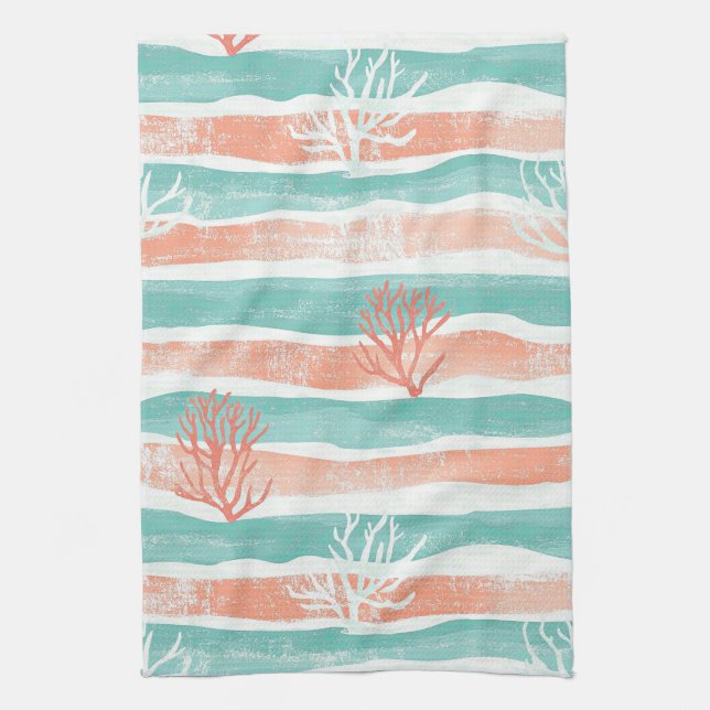 Minimal Coastal Coral Pattern Kitchen Towel (Vertical)