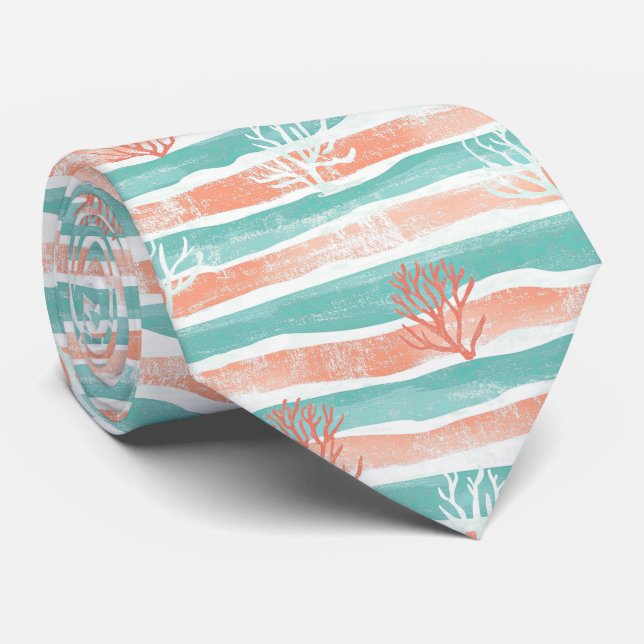 Minimal Coastal Coral Pattern Tie (Rolled)