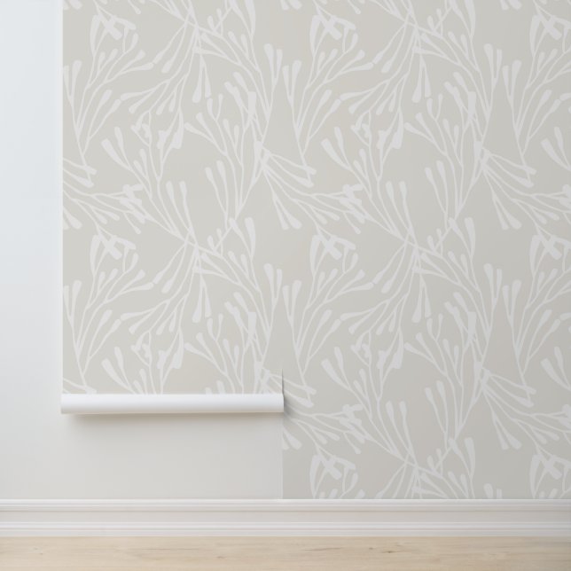 Minimal Coastal Coral Silhouettes in Beige Wallpaper (Application)