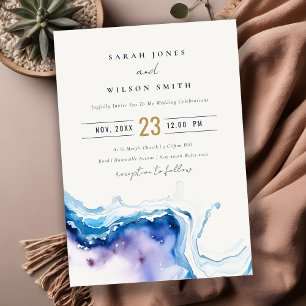 Minimal Coastal Sea Beach Watercolor Wedding Invitation