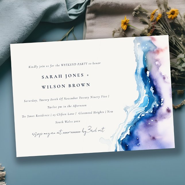 Minimal Coastal Sea Beach Watercolor Weekend Party Invitation (Creator Uploaded)