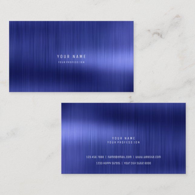 Minimal Cobalt Sapphire Blue Metallic Steel VIP Business Card (Front/Back)