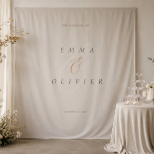 Minimal Cocoa Brown Editorial Wedding Backdrop Tapestry
