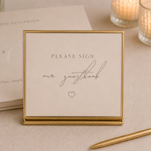 Minimal Cocoa Brown Guestbook Wedding Table Sign