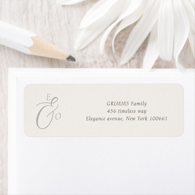 Minimal Cocoa Brown Monogram Wedding Address Label (Insitu)
