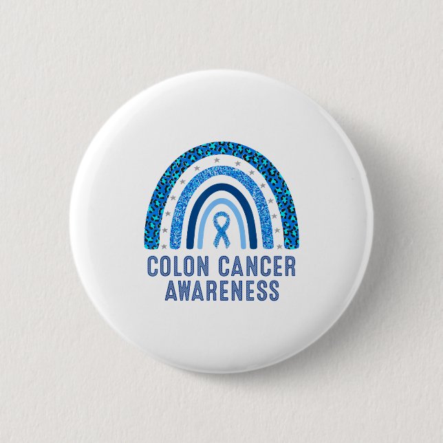 Minimal Colon Cancer Awareness Blue Ribbon 2 Inch Round Button (Front)