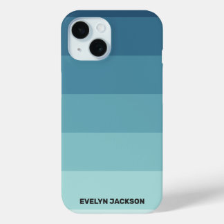 Minimal Colour Block Cyan Blue Teal Monogram iPhone 15 Case